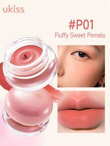 ukiss Crema para labios y mejillas tipo pudín, barro para mejillas y labios, rubor cremoso para mejillas, textura de crema tipo pudín glutinoso, pintalabios mate aterciopelado y suave, de alto pigmento, de larga duración, ligero, labial líquido, suave, de larga duración, maquillaje diario - #P01 Pomelo dulce y esponjoso - Ver 8