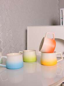 1 Stück 270ml Tasse im Ins-Stil aus Keramik mit Griff, Farbverlauf, Farbverlauf Farbe Latte Tasse, hochwertiger Nachmittagstee Tasse, modischer Becher/Rührkrug, Damen Bürotasse - Kaffeetasse mit Farbverlauf - Übersicht 9