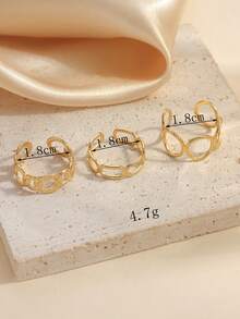 3 件套不锈钢时尚休闲金色开口戒指套装，适合女性日常佩戴或送礼