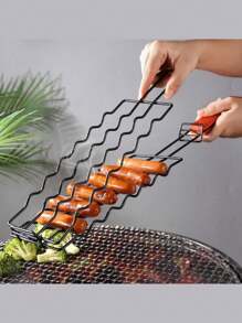 1 Stück Hot Dog Grillkorb, tragbares wiederverwendbares Outdoor Grillnetz, 6 Stück Hot Dog Grillrost, Wurst Grillnetz Clip Rack, geeignet für Familienzusammenkünfte, Outdoor-Picknick, Camping Grillen
