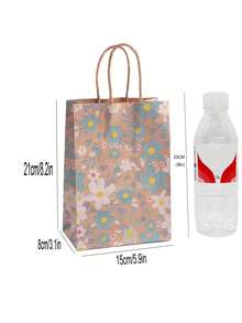 8pcs/Set 21*15*8CM Kraft Paper Floral Print Gift Bags, Suitable For Birthday Party, Home Party Gifts Packaging, Decoration'