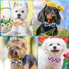 5/10PCS Plaid Dog Collars With Elastic Bands Mixed Colors Dog Bowties Fashion Pet Bow Ties For Dogs And Cats Grooming Accessories - Multicolor - View 3