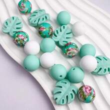 Juego de 25/30/33/34 piezas de cuentas de silicona, adecuado para hacer joyas DIY - Cuentas de enfoque para bolígrafos, collares y llaveros - Juego de cuentas de regalo artesanal, apropiado para hacer joyas, cuentas espaciadoras - Serie de hojas DIY - Ver 6