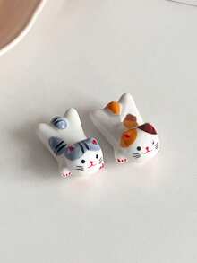2 件陶瓷猫形筷子架，可爱时尚小猫餐具架，创意桌面装饰文具架 - 彩色 - 查看 10