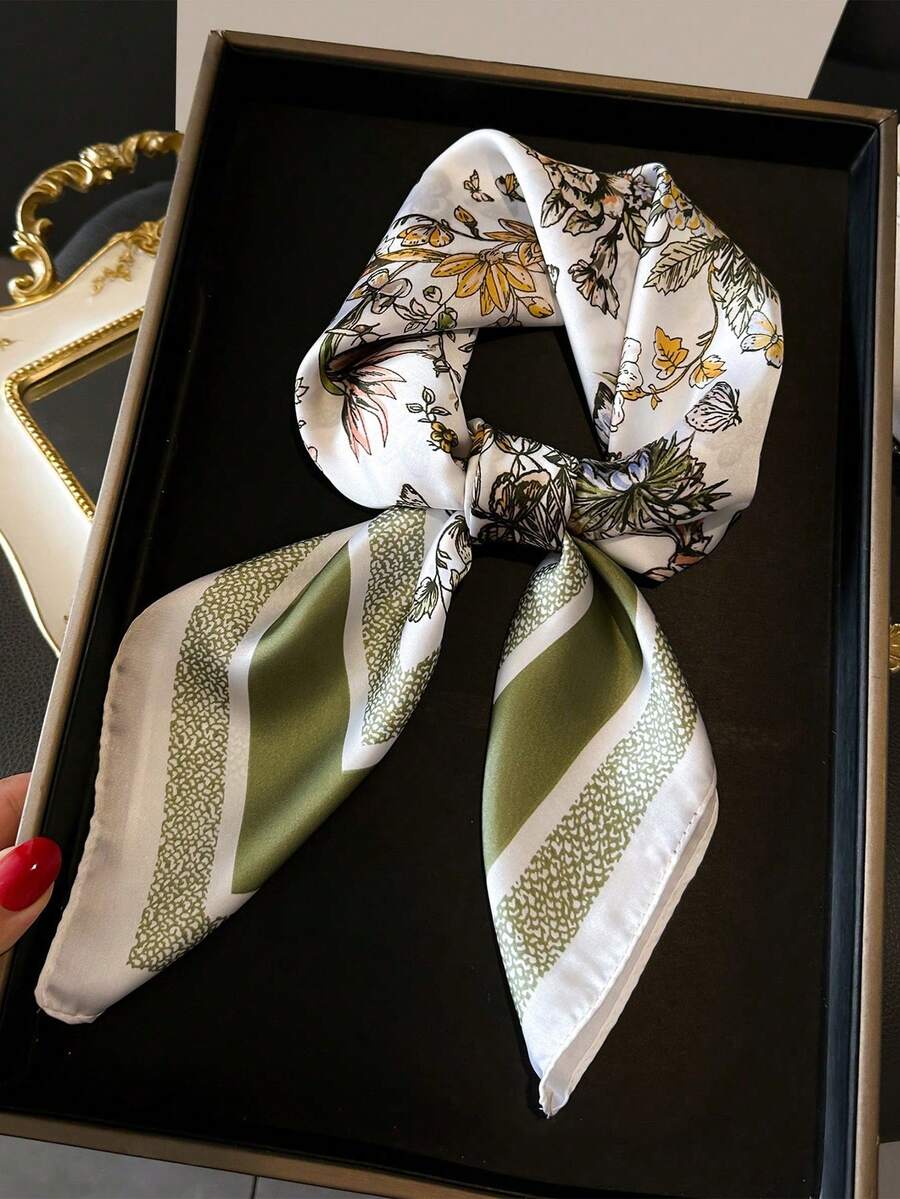 A Lady Printed Spring And Summer Scarf Scarf Color Combination Senior Sense Neck Thin Daily - Green - View 1