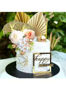 26 Stück Boho Champagner Rose Tortendeko Kugeln, Tortendekoration mit goldenen Palmblättern, boheimische weiß-goldene Tortenkugeln, Bohème Party Zubehör für Bohème Hochzeit, Taufe, Geburtstagsfest, Muttertag (Bohème), Weihnachten