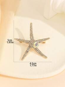 1pc Fashionable Minimalist Ocean Vacation Rhinestone Colorful Glass Starfish Brooch Pin, Suitable For Gifting To Relatives, Friends, Wearing To Parties And Work - Gold - View 5