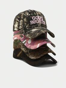God's Favorite Embroidered Camo Splatter Print American Baddie Baseball Cap, Streetwear Snapback - Multicolor - View 2