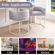 26" H Counter Height Bar Stools Set Of 3, Modern Barrel Counter Stools With Backrest And Arms, Black Metal Frames,Fabric Upholstered Accent Barstools - trắng - Xem 5