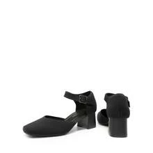 Women's Square Toe Chunky Heels Pumps Ankle Strap Comfortable Knitted Closed Toe Fashionable Elegant Holiday Work Dress Shoes - 黑色 - 查看 5