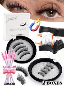 MAGEFY 2 Pairs Manga Reusable Magnetic Suction False Eyelash Mixth Kit,Equipped With Magnetic Clips+With 5 Pcs Eyelash Curler,1 Boxes Magnetic False Eyelashes+1 Boxes Magnetic Half Eye False EyelashesNatural Looking - 眼尾拉長款 - 查看 1