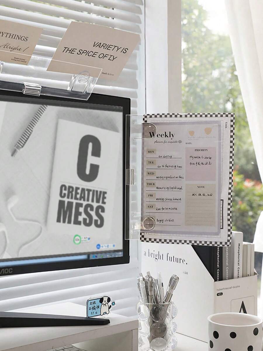 1pc Transparent Acrylic Clip-On Computer Monitor Memo Board, Multipurpose Memo Pad, Photo/Name Card/Document Holder Suitable For Student, Business, Office Desk