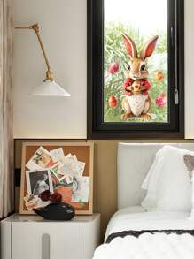 1 pieza Pegatinas de ventana con diseños de conejo de Pascua y huevos de colores, pegatinas de PVC con pintura electrostática de doble cara, diseño de lindo conejo de dibujos animados, adecuado para decoración del hogar de primavera