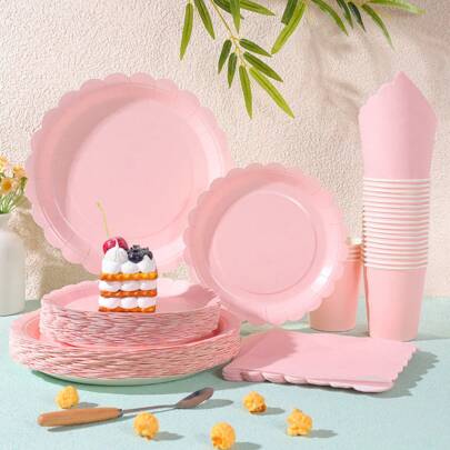 Ensemble jetable de 7/9 pouces avec motif floral rose pâle, comprenant des assiettes, des serviettes, des tasses, convenant pour un anniversaire, des décorations de célébration