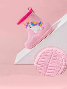 女童/儿童柔软日式时尚防滑防水鞋户外轻便雨靴，可爱男童雨靴 - 粉色 - 查看 5