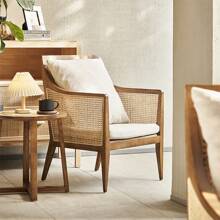NIUTN Comoda poltrona in rattan con schienale alto Poltrona in rattan con braccioli larghi Con cuscini in maglia di cotone e lino e cuscino in rattan sedia Club