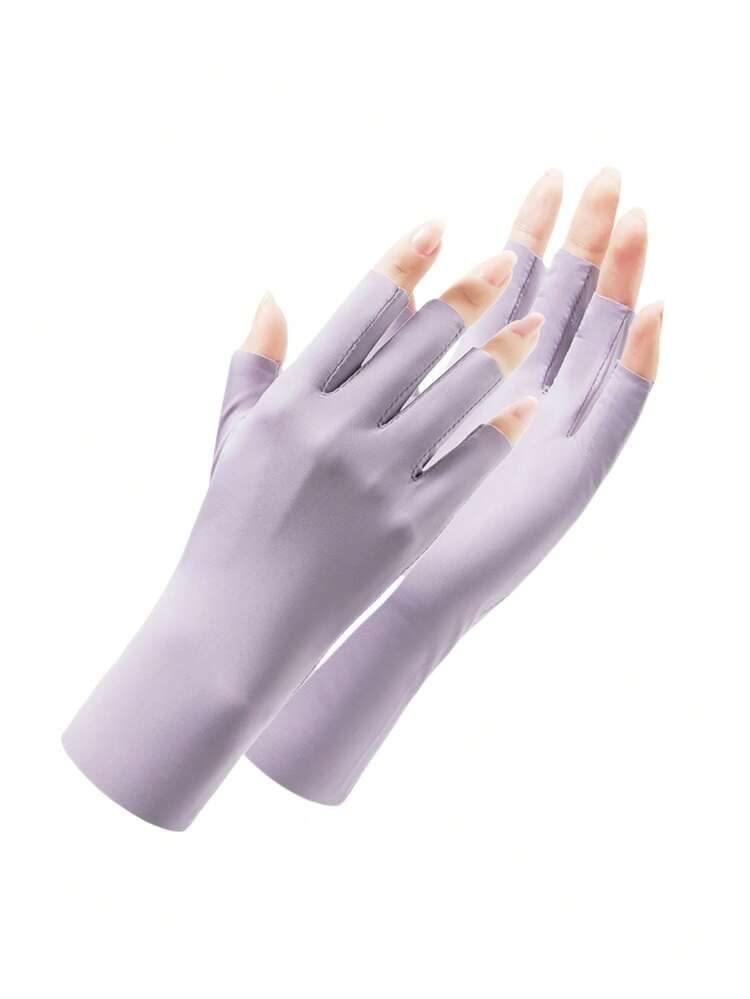 女士丝质防紫外线露指手套，适合美甲、骑自行车、户外活动 - B - 查看 19