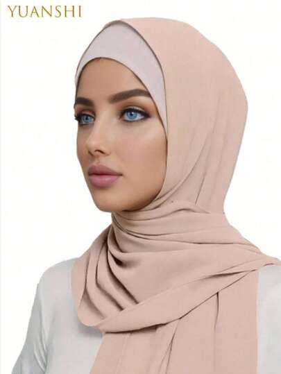Modest Muslim Headwear Set - Stretch Jersey Hijab Cap & Lightweight Chiffon Cover Scarf Combo | Anti-Slip Daily Wear Collection (Gray Taupe/Black)