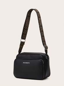 Women's Fashion Broad Strap Shoulder/Crossbody Bag For Daily Use - Black - View 8