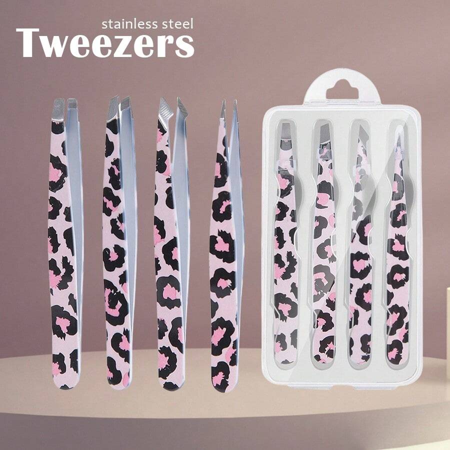 Set de 4 cleme pentru sprâncene cu imprimeu leopard sălbatic, adezive și agățate, machiaj esențial pentru femei, machiaj, ieftin, decor cameră, toaletă, călătorie, dormitor, accesorii machiaj, pensete, ieftin, accesorii pentru șosete, machiaj, instrumente machiaj, articole ieftine, cadouri, cadouri pentru femei, cadouri de Crăciun, cadouri speciale, călătorie, articole ieftine, articole esențiale pentru călătorie - Multicolor - Vizualizare 1