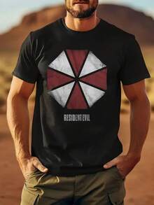 RESUDEBT EVIL Umbrella Corporation Printed T-Shirt.Men'S And Women'S Black Cotton Short Sleeves.Soft Comfortable. Moisture-Wicking.Round Neck.Neat Stitch.Casual And Stylish. - 黑色 - 查看 1