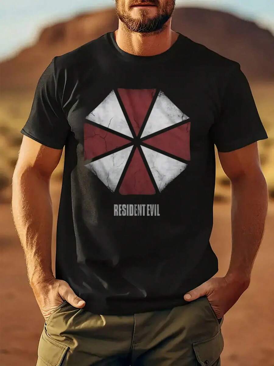 RESUDEBT EVIL Umbrella Corporation Printed T-Shirt.Men'S And Women'S Black Cotton Short Sleeves.Soft Comfortable. Moisture-Wicking.Round Neck.Neat Stitch.Casual And Stylish. - 黑色 - 查看 1
