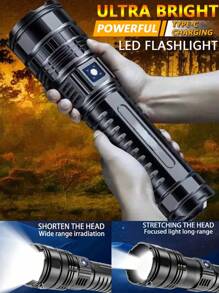1PCS Super Bright LED Flashlight - 1000mAh USB-C Rechargeable, 1000m Range, 5 Modes, Zoomable , Lightweight Aluminum For Camping/Hunting (With Wristband)