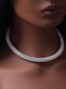 1pc Elegant Luxury Rhinestone Clavicle Chain Necklace, Glamour High-End Alluring European-American Sparkling Necklace, Suitable For Weddings, Parties, Daily Wear, Gift For Girlfriend, Wife, Mother