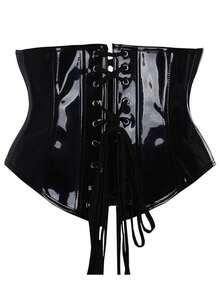 1 件女士性感短款仿皮胸围束身衣，束腰束身衣女士连衣裙束身衣腰带，腰部训练器，束腰收腹万圣节服装 - 黑色 - 查看 3