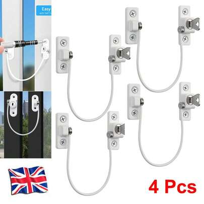Tapsin 4X Home Windows Door Cable Restrictor Child Baby Safety Security Lock Catch Wire Guard Against Theft Prevent Babies From Falling