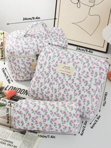 1 PC Pink And Purple Small Floral Quilted Bag Make Up Bag,Fashionable And Casual Large Capacity Portable Zipper Makeup Bags,Travel And Vacation Essentials Cosmetic Bags For Sanitary Napkins,Pouch Pads,Wired Earphones,Headphones,Charger,Lipsticks,Cosmetics,Perfume,Skin Care And Beauty Products,Home Decor,For Mom,Women,Nurses,Students,School Girls,Keys,Holiday Gifts
