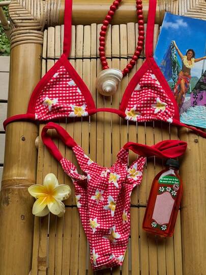 新款春夏欧美休闲性感印花女士比基尼泳衣，适合海滩度假派对约会