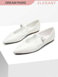 Women Fashion Flats Pointed Toe Ballet Flats Elegant Mary Jane With Buckle Strap Spring Summer Shoes - trắng - Xem 1