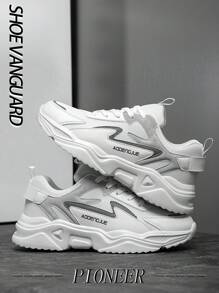 Chaussures de sport casual extérieures confortables et respirantes pour hommes, style de rue quotidien en noir et blanc, patchwork  PU, Baskets basses de course à semelle épaisse, tailles grandes, pour toutes les saisons