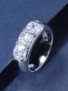 1枚S925纯银女士结婚戒指，镶嵌3克拉莫桑石主石，闪亮夺目，适合婚礼、宴会、派对、母亲节、感恩节等场合作为礼物。 - 銀色 - 查看 4