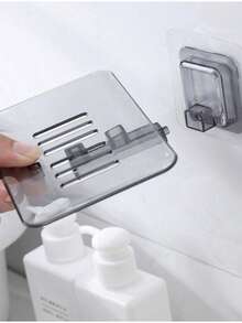 1 件装透明粘性壁挂式肥皂盒无需钻孔塑料肥皂架适用于浴室