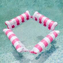 1 Stück faltbares, gestreiftes, aufblasbares 4-Sitz-Fußmattenfloß mit Netzgriffen, Hängematte, Schwimmbad Schwimmkörper