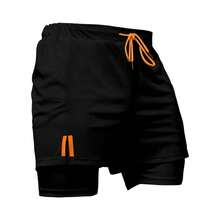 Kit 2 Dry Fit Thermal Training Shorts 2 In 1 With Cell Phone Pocket And Towel Holder Fitness Gym Shorts - 黑色 - 查看 3
