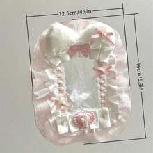 Portafoto in peluche fatto a mano con orecchie da coniglio bianco e rosa con pizzo, accessori kpop, forniture scolastiche, articoli per il ritorno a scuola