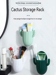 仙人掌形壁挂式收纳架，用于存放牙刷、梳子和化妆刷 - 粘性、无痕、塑料、免打孔 仙人掌壁挂式收纳盒 手机支架 牙刷 梳子 化妆刷 遥控器收纳筒 卫生、节省空间的浴室必需品 家居浴室装饰 浴室配件 浴室收纳盒 秋季装饰 返校季 - 彩色 - 查看 8