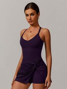 MASKERT Spring And Summer Women's Dresses, Women's Sportswear, Fitness Clothes, Yoga Clothes, Tennis Clothes, High Elasticity, Skin Friendly, Comfortable, Breathable, Home Leisure - Màu tím - Xem 4