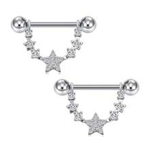 心形乳头环 14G 乳头穿孔首饰 不锈钢乳头舌环杠铃穿孔首饰 女士 14 毫米 1 对 - Silvery-2 - 查看 7