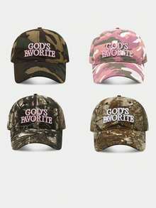 God's Favorite Embroidered Camo Splatter Print American Baddie Baseball Cap, Streetwear Snapback - Multicolor - View 7