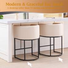 26" H Counter Height Bar Stools Set Of 4, Modern Barrel Counter Stools With Backrest And Arms, Fabric Upholstered Accent Barstools - Camel - View 3