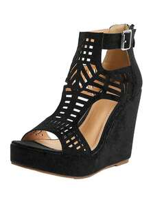 Women's Wedge Sandals Open Toe Ankle Strap Platform Wedge Heels Fashionable Women Wedge Sandals - màu đen - Xem 2