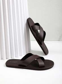 Men's Comfortable Fashion Black Slippers Cross Slippers Cool Non-Slip Lightweight Flat Casual Sandals