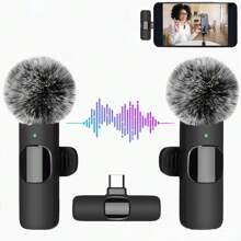 Microphone sans fil à pince noir, compatible avec , Android, microphone sans fil professionnel à pince, plug and play, mini microphone pour le jeu, l'enregistrement vidéo, les interviews, le vlogging compatible avec les téléphones et Android pour les vacances d'été, l'enregistrement audio/vidéo, les interviews, le jeu et la diffusion en direct