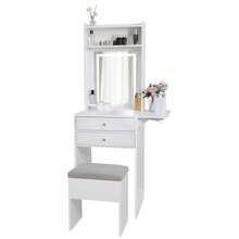 Vanity Table With 3 Adjustable Lighted Mirrors, Vanity Set For Small Spaces, Dressing Table With Folding Panel For Bedroom - White - View 9