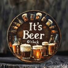 1 Stück 8-Inch runder Metall Bier Dekoschild, 2D Flachdesign, für Türkranz, Wohnzimmerwand, Innenraum, geeignet für allgemeine Feiertags-Heim- und Gartendekoration, Weihnachtsdekoration, zufälliges Lochdesign - Verschiedenfarbig - Übersicht 6