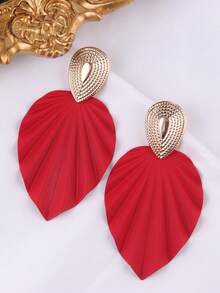 1 Pair Exaggerated Metallic Colorful Leaf Design Chic Earrings For Women - Blue - View 5